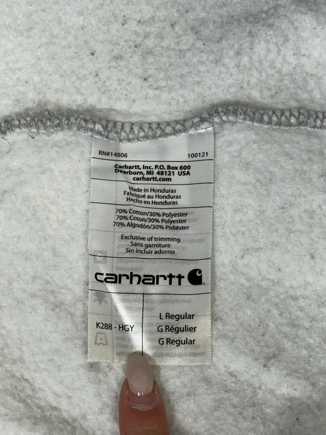 칼하트 그레이 오버핏 화이트 사이드 로고 후드티 L 상품이미지7