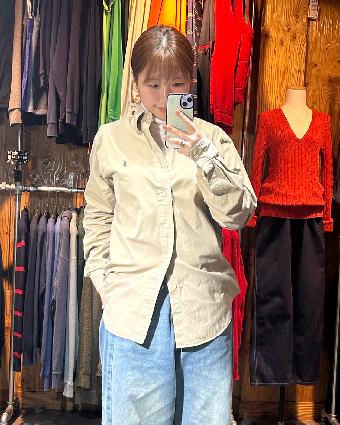 S 폴로랄프로렌 네이비 포니 클래식핏 베이지 코튼 셔츠  상품이미지1