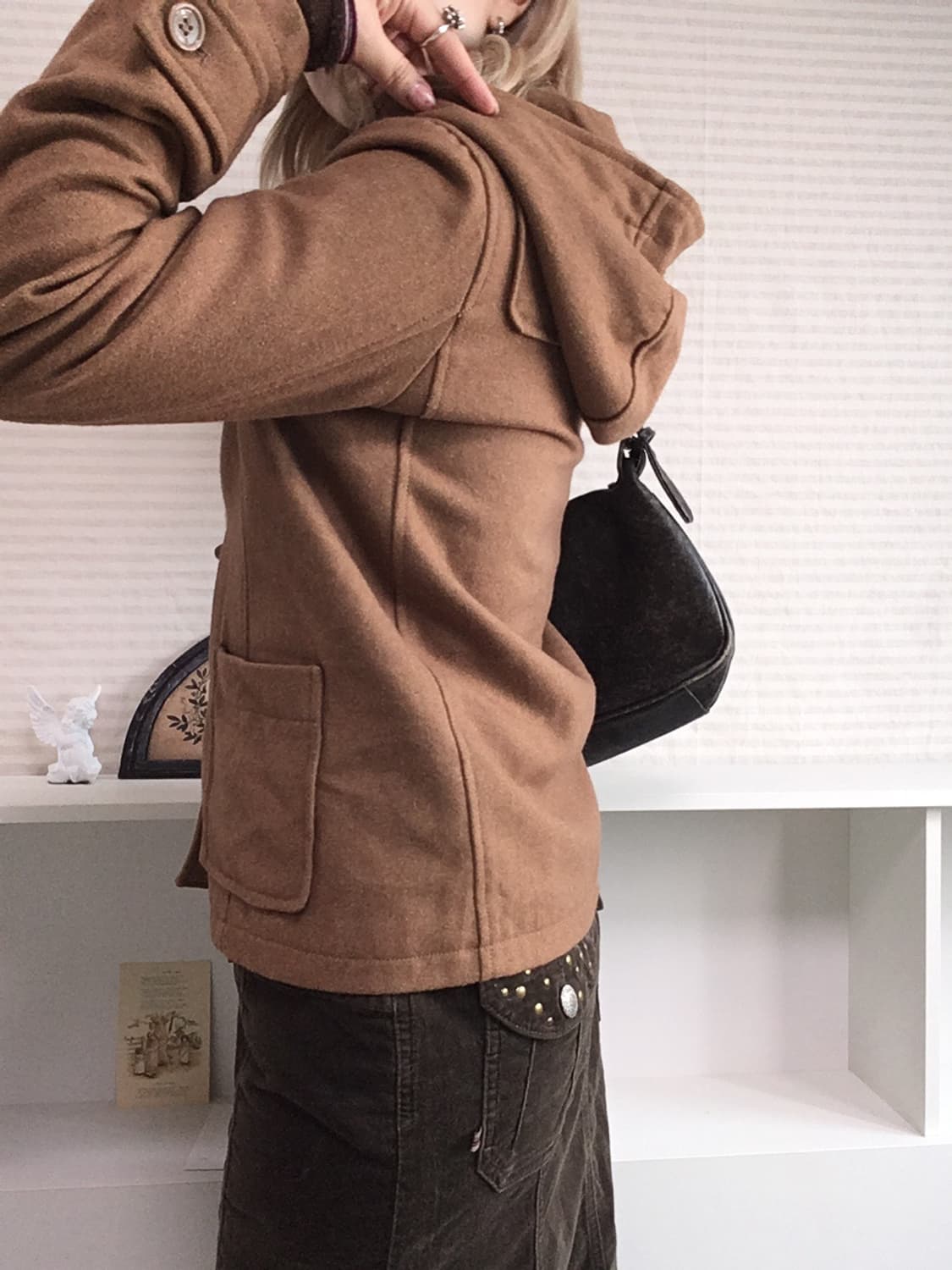 jpn vintage camel brown duffle hood half 상품이미지3