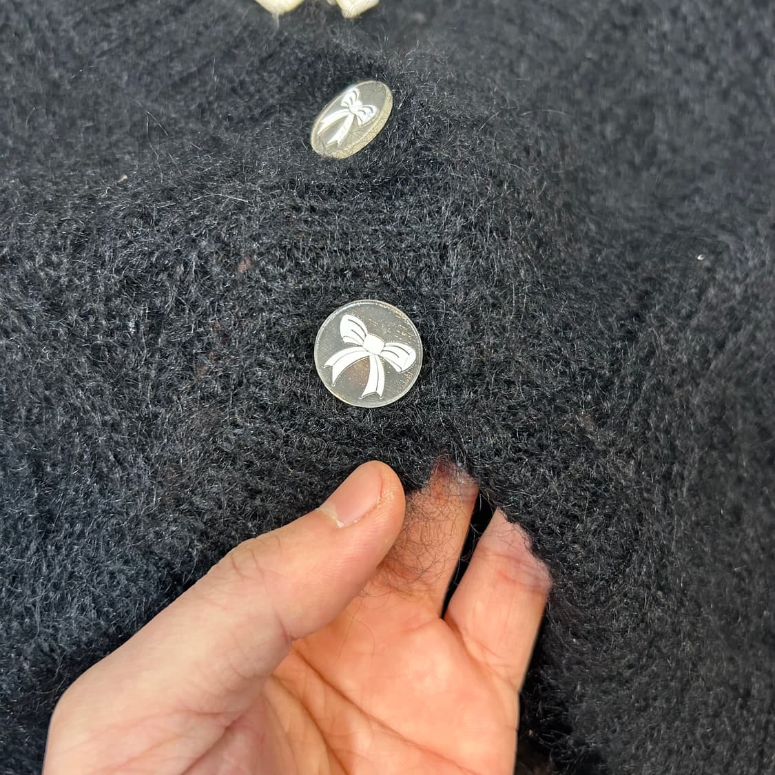 nadesico 리본 각인 버튼 모헤어 크롭 가디건 벨슬리브 상품이미지3