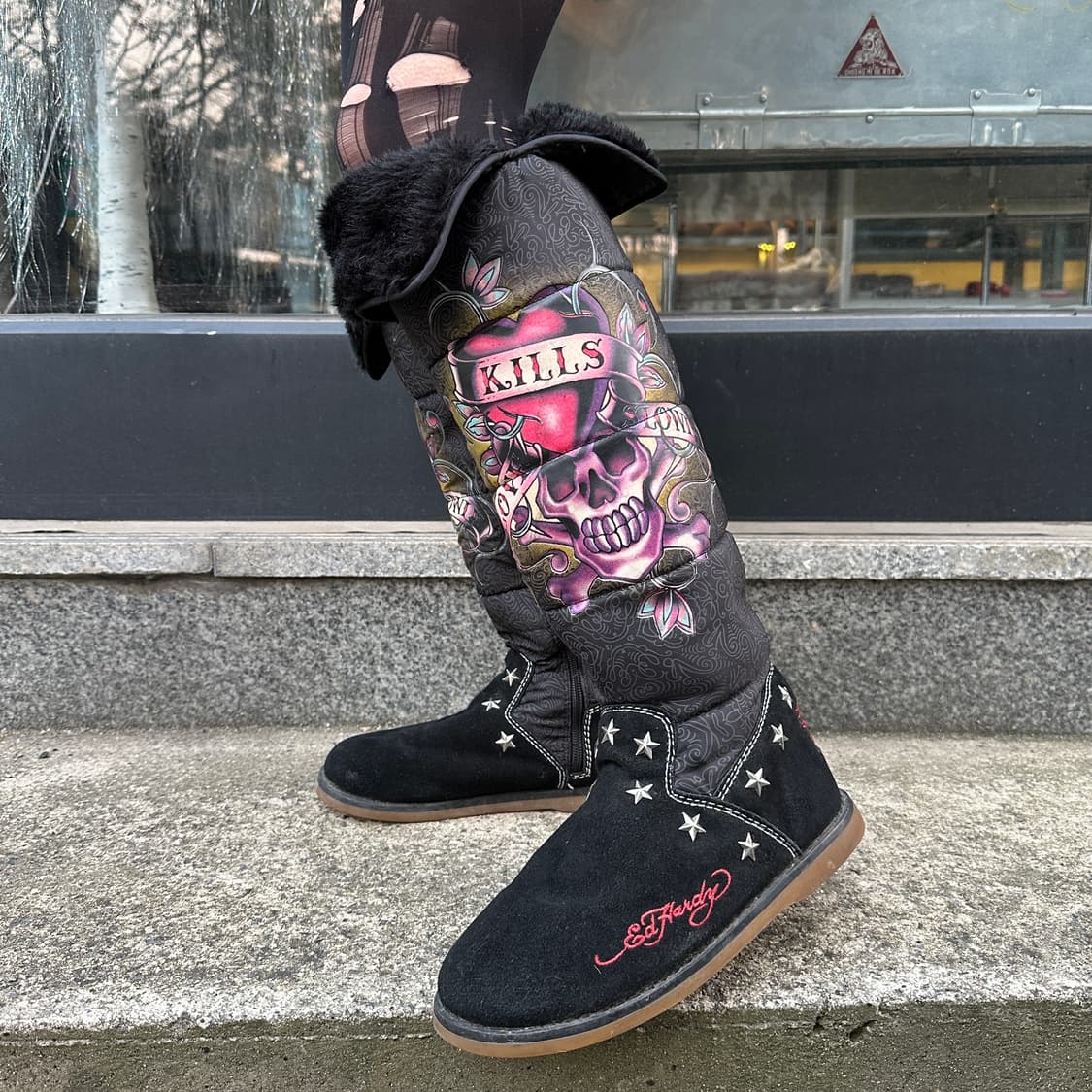 00s 레어 에드하디 스웨이드 니하이 타투 부츠 상품이미지9