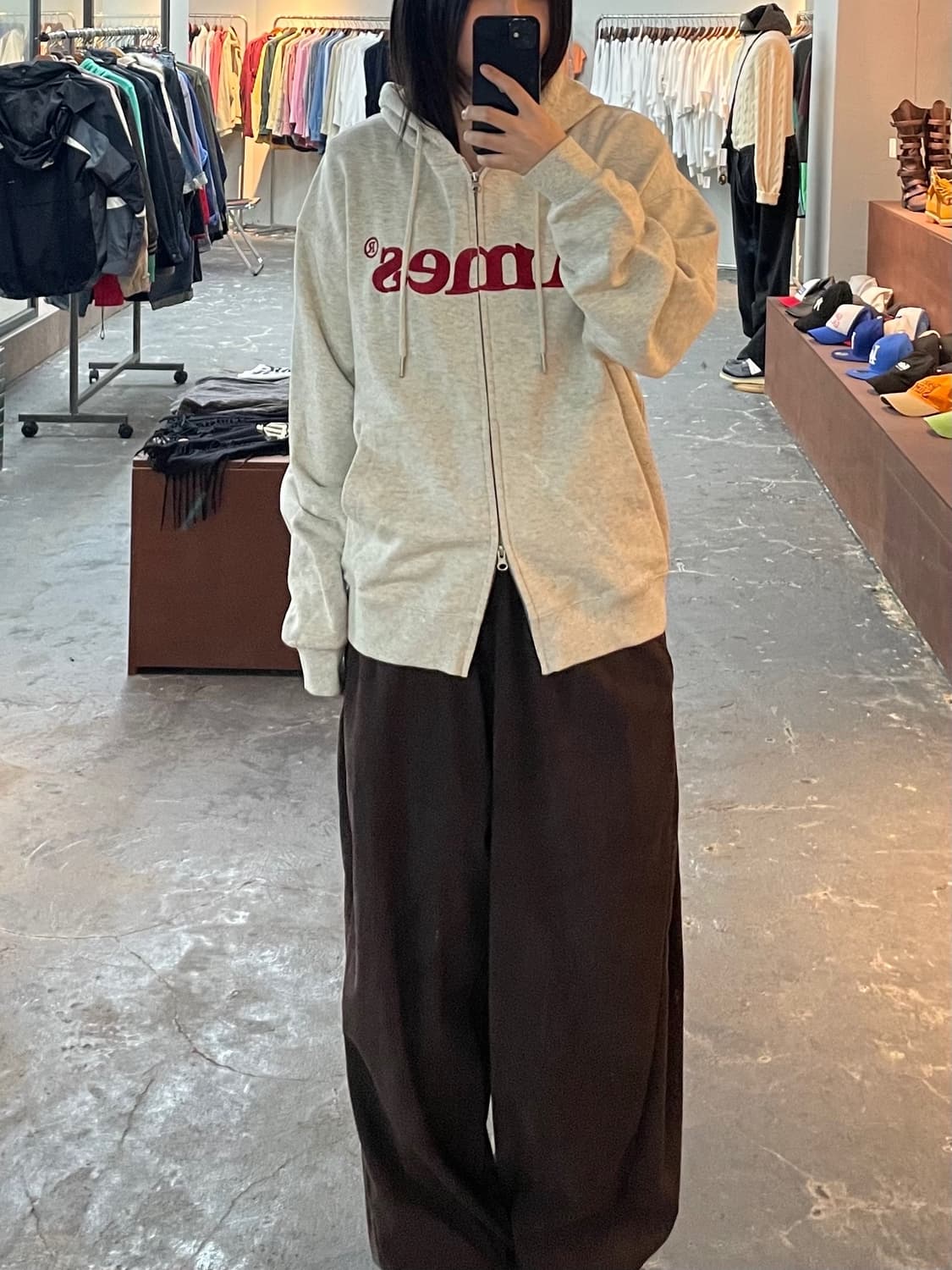 아메스 월드와이드 베이직 로고 오트밀 후드집업 H996 상품이미지1