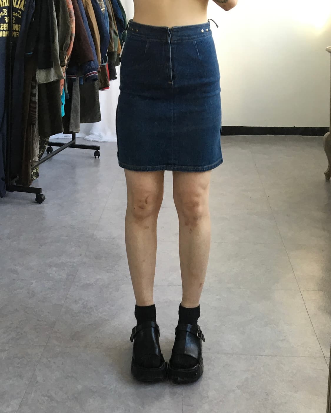 Side button point denim skirt 상품이미지1