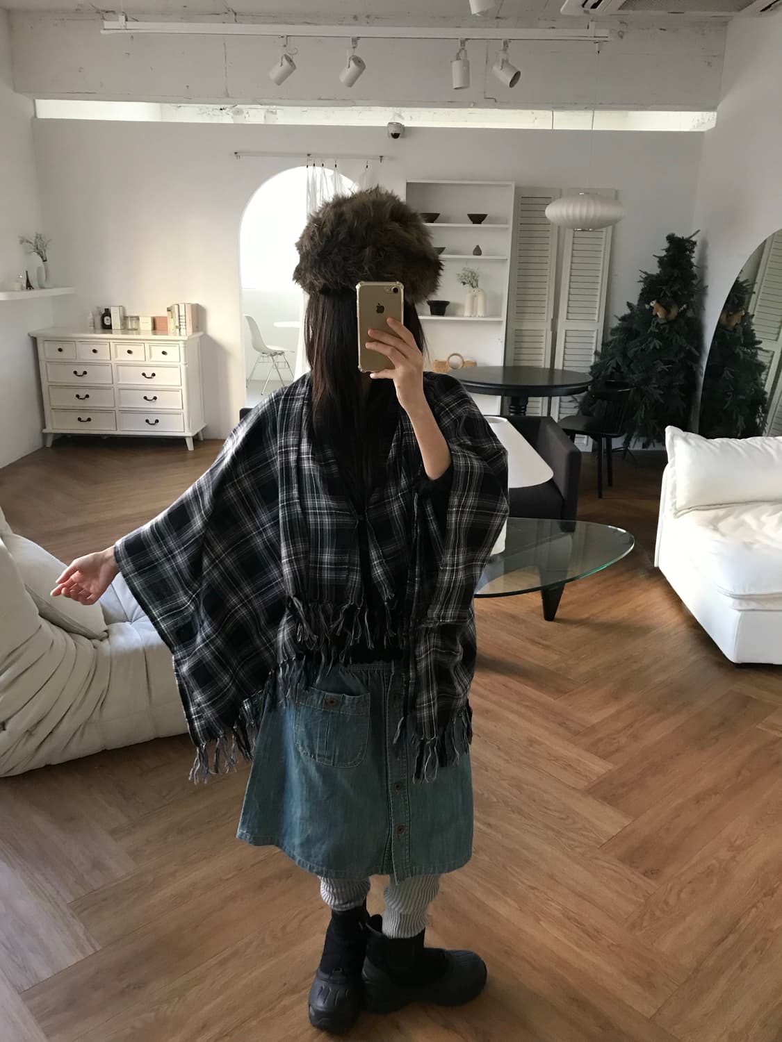 vintage check pattern cape 상품이미지3