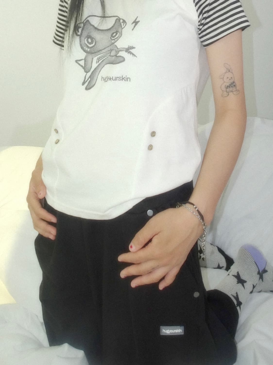 허그유어스킨 와이드 버뮤다 팬츠 블랙 상품이미지4