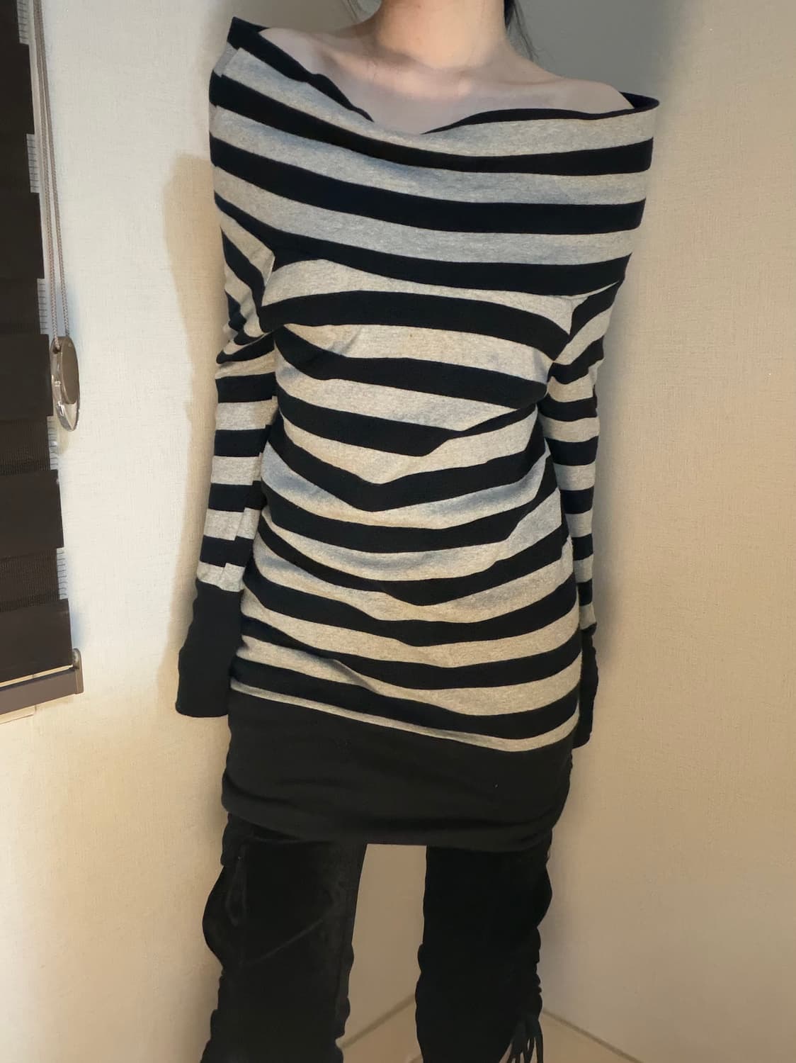 stripe turtleneck shirring point ops 상품이미지2