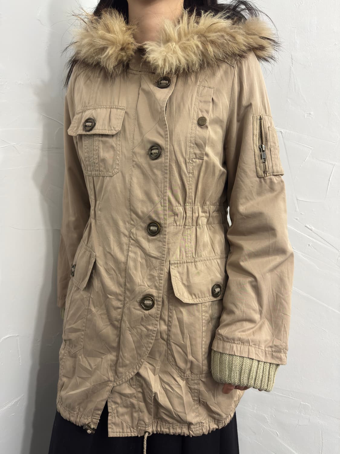 beige fur hood safari twoway jacket 상품이미지2