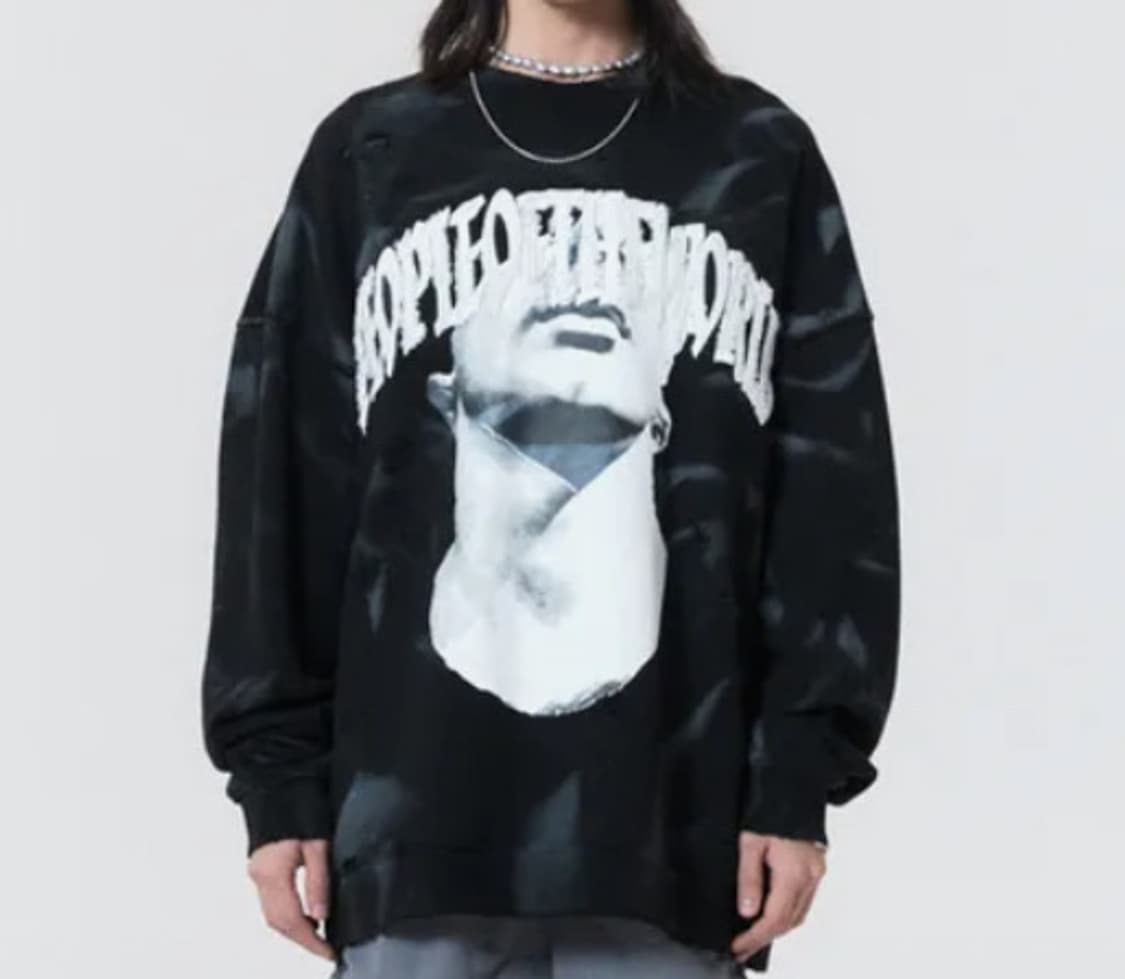 피플오브더월드 데미지 오버 스웨트 셔츠 블랙 맨투맨 XL 상품이미지1