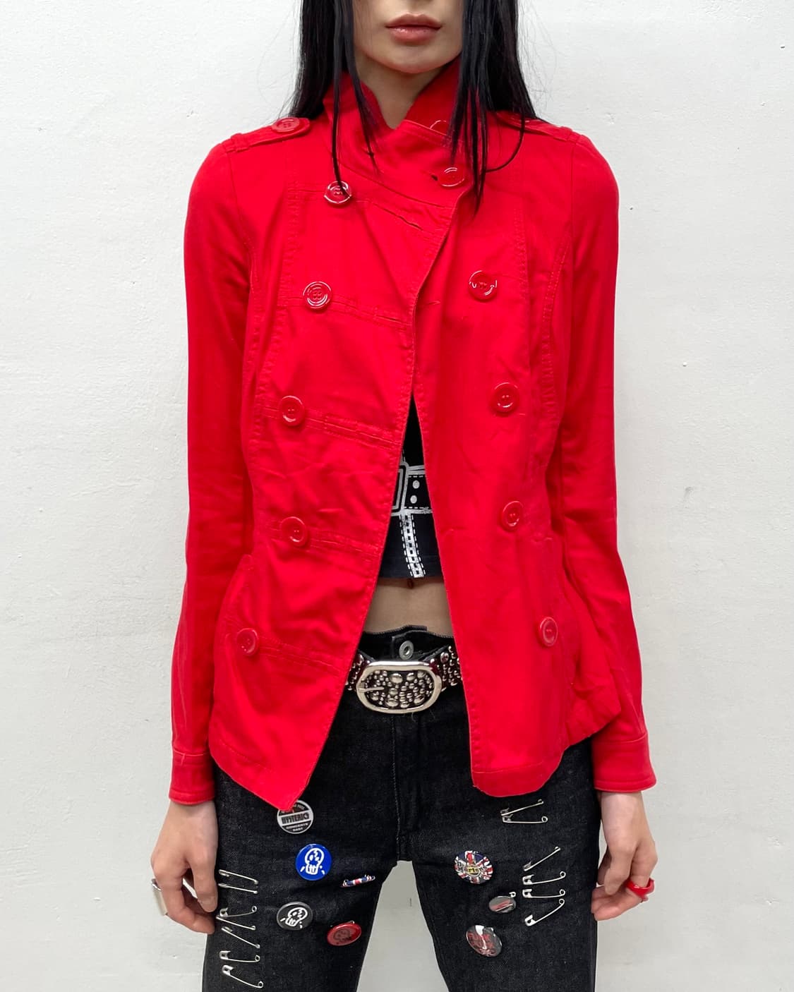 button high-neck red jacket 상품이미지2