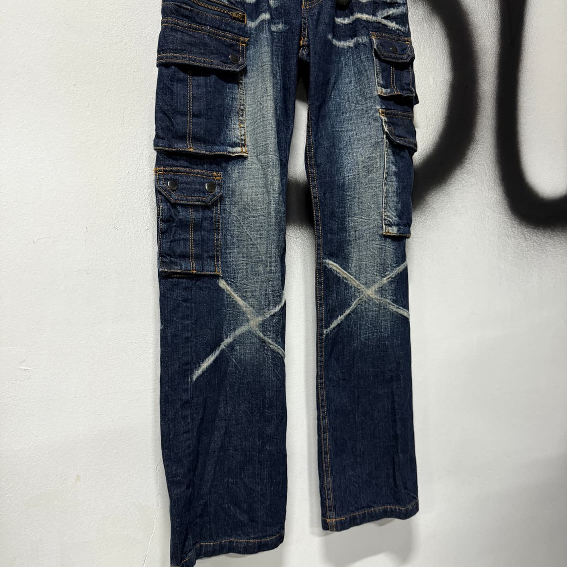 VTG 빈티지 멀티 포켓 더티 워싱 락 펑크 카고 데님 팬츠 상품이미지4