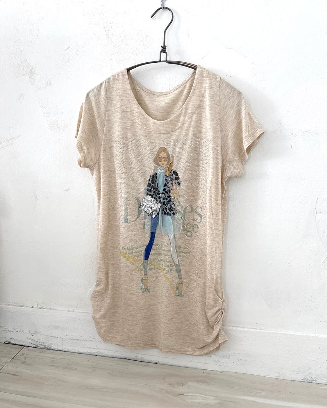 Girl Print Rhinestone Detail Short Sleev 상품이미지1