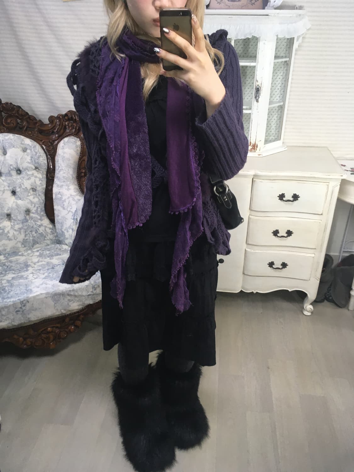 Set) purple crochet fur knit cd +muffler 상품이미지2