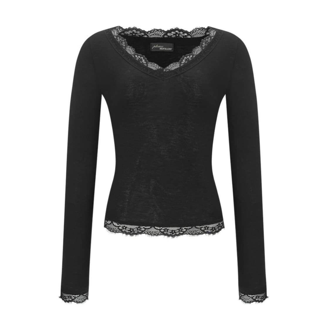 플리즈노팔로우 카네 레이스 롱 슬리브 탑 블랙 상품이미지1