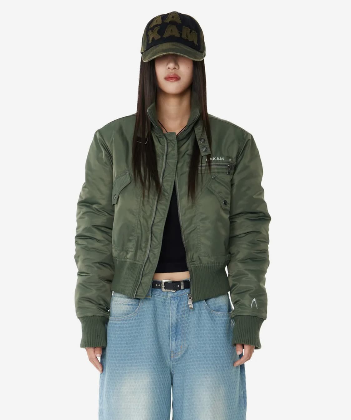 High-Neck Bomber Jacket (Khaki) 상품이미지5