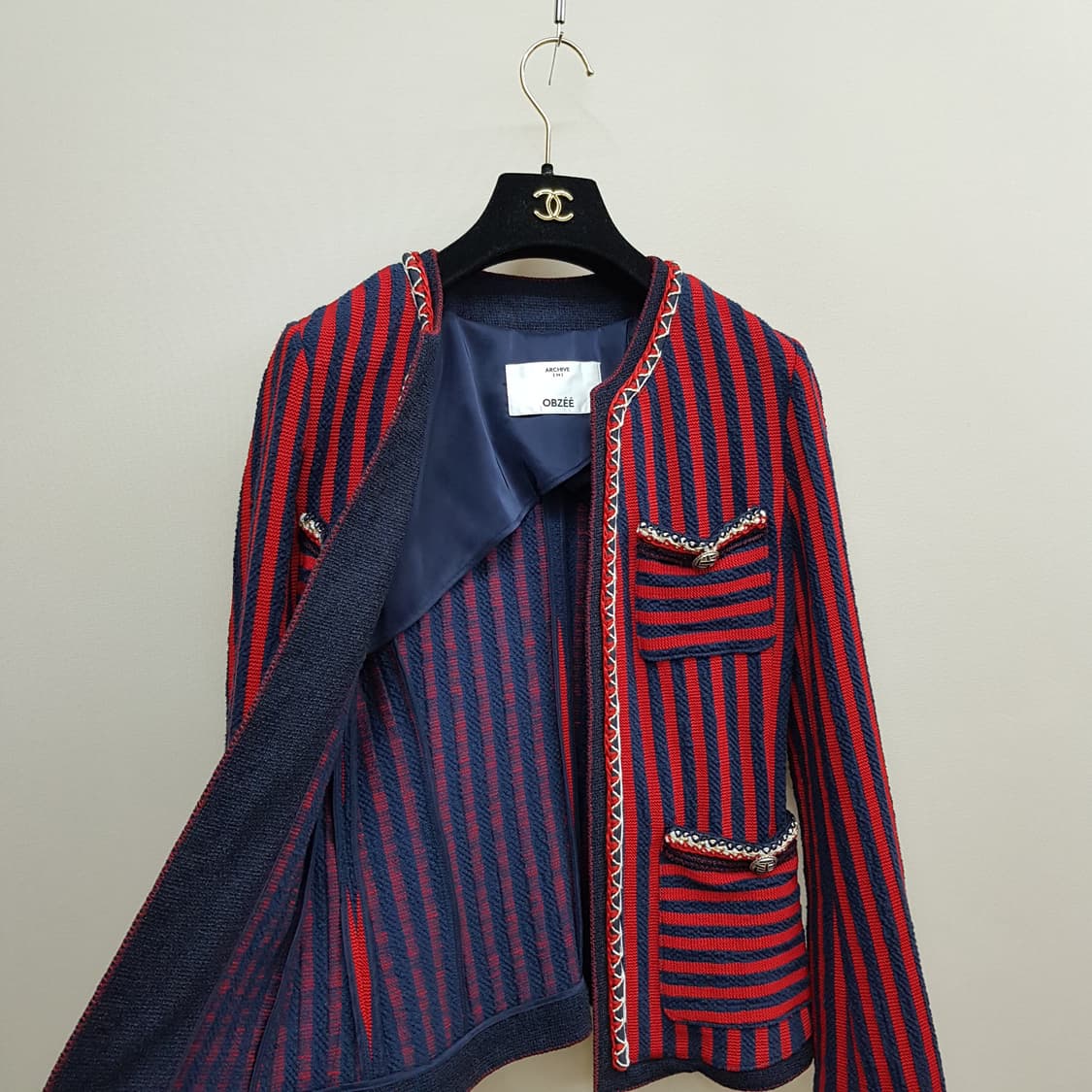 오브제 스트라이프 트위드 자켓  76-90-155사이즈 상품이미지6