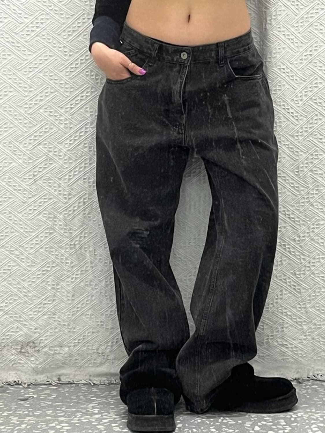 디스이즈네버댓 베이직 모던룩 와이드 흑청 데님팬츠 L C06674 상품이미지2