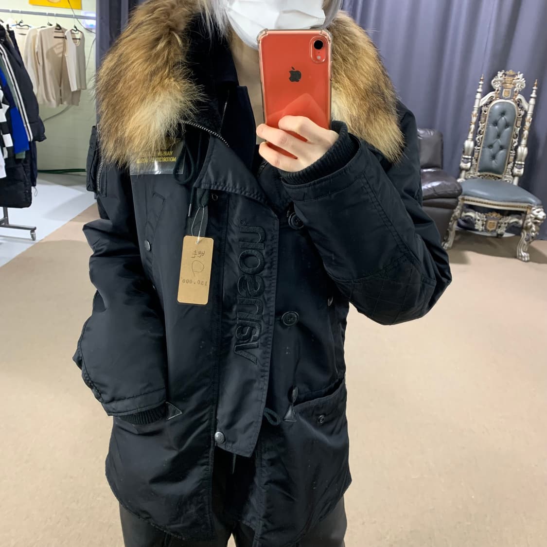 밴슨 보스턴 라쿤퍼 후드 비대칭 버튼 항공점퍼 남성 L n2b n3b 상품이미지1