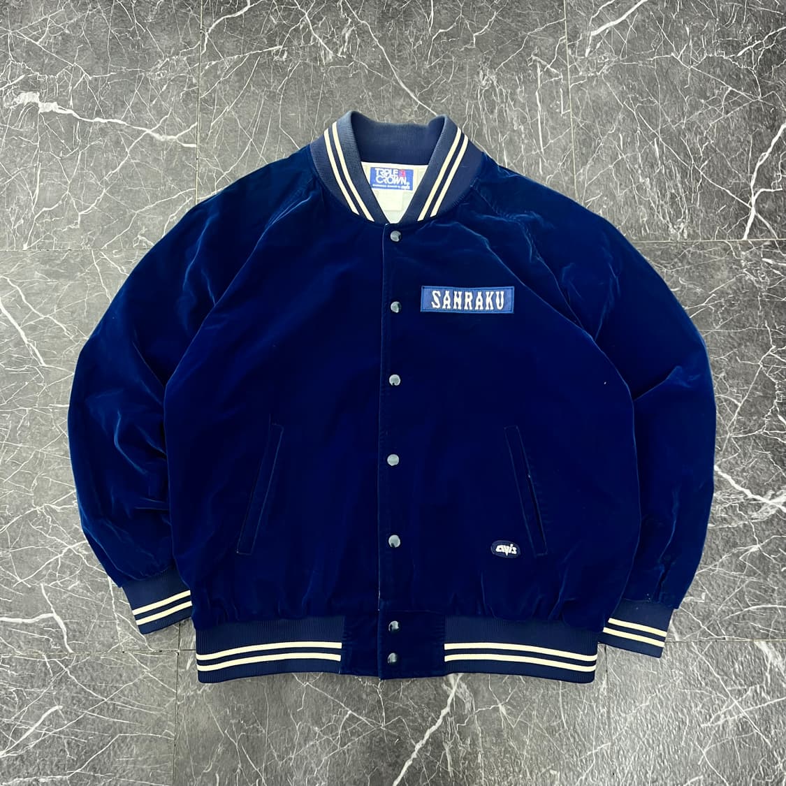 트리플 크라운 블루 벨벳 벨루어 바시티 자켓 상품이미지1