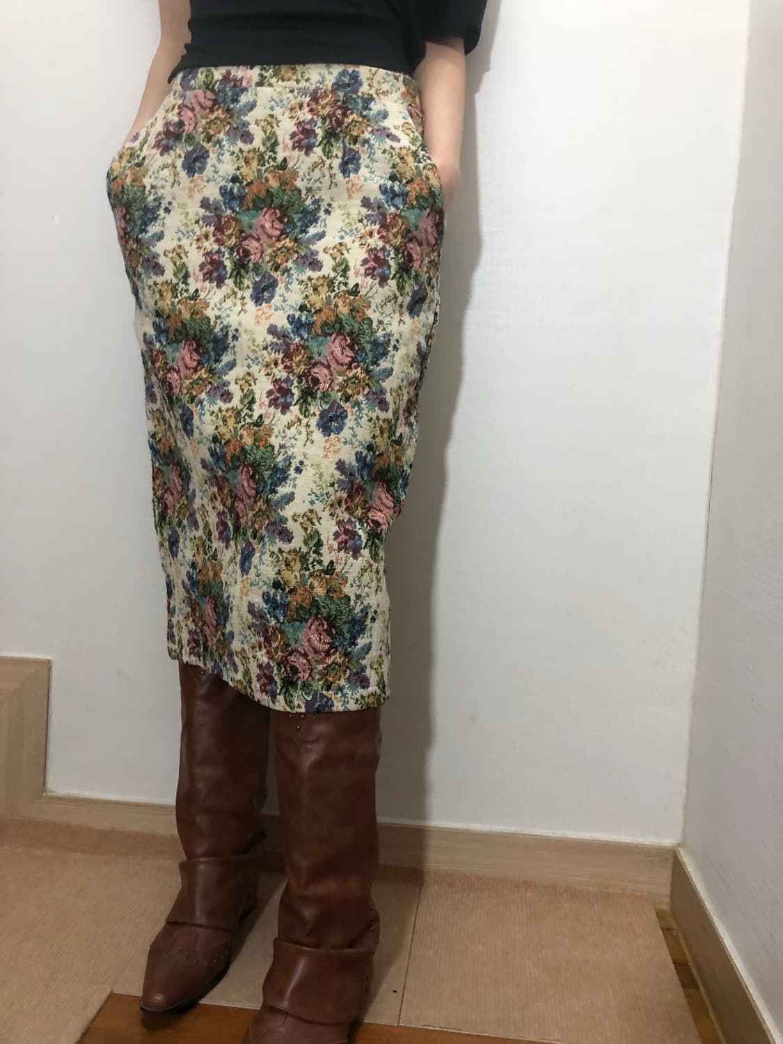 빈티지 베이지 자카드 스커트 상품이미지4