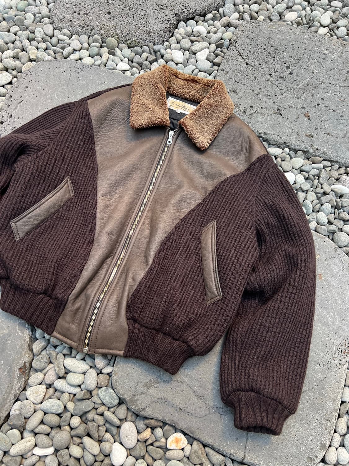 VINTAGE Jc De Castelbajac 카스텔바작 가죽 니트 봄버 상품이미지5