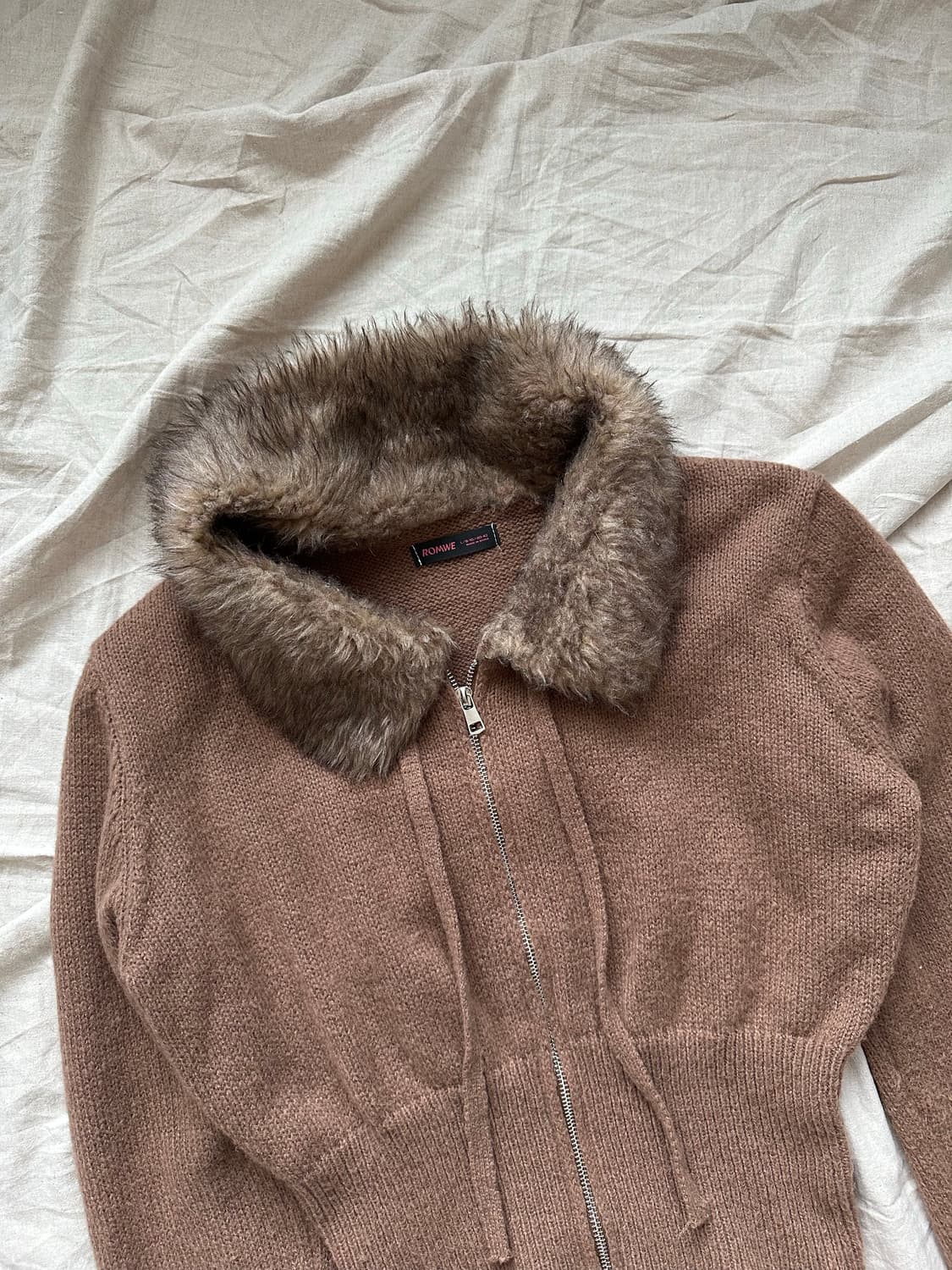 빈티지 니트 집업 브라운 울프죠 상품이미지7