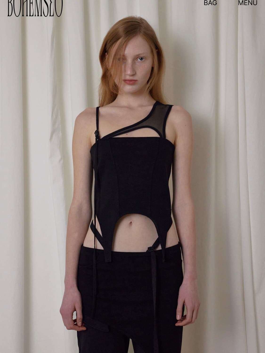 Bohemseo CORSET MESH SLEEVELESS, BLACK 상품이미지4