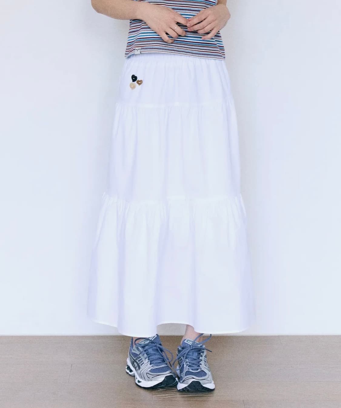 키지코 티어드 롱스커트 치마 화이트 상품이미지2