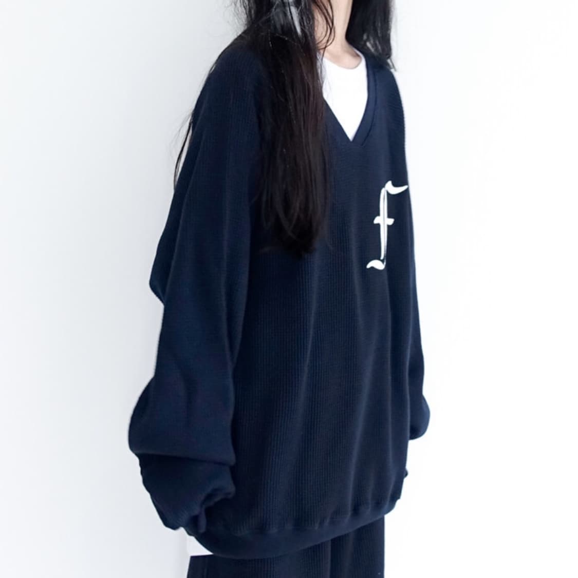 샵페어리 와플 박시 맨투맨 네이비 상품이미지4