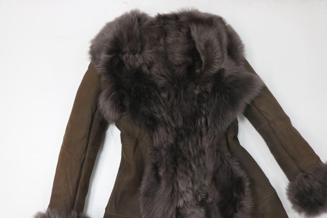 빈티지 브라운 리얼 양털 무스탕 롱 코트 (L) 상품이미지3