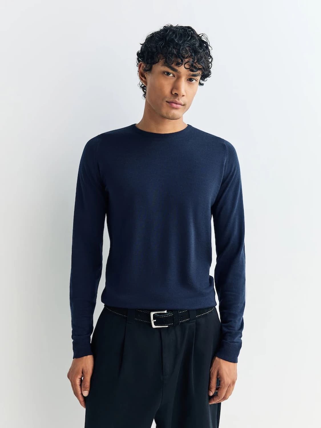 존스메들리 메리노울 텍스처 니트 네이비 L 상품이미지4