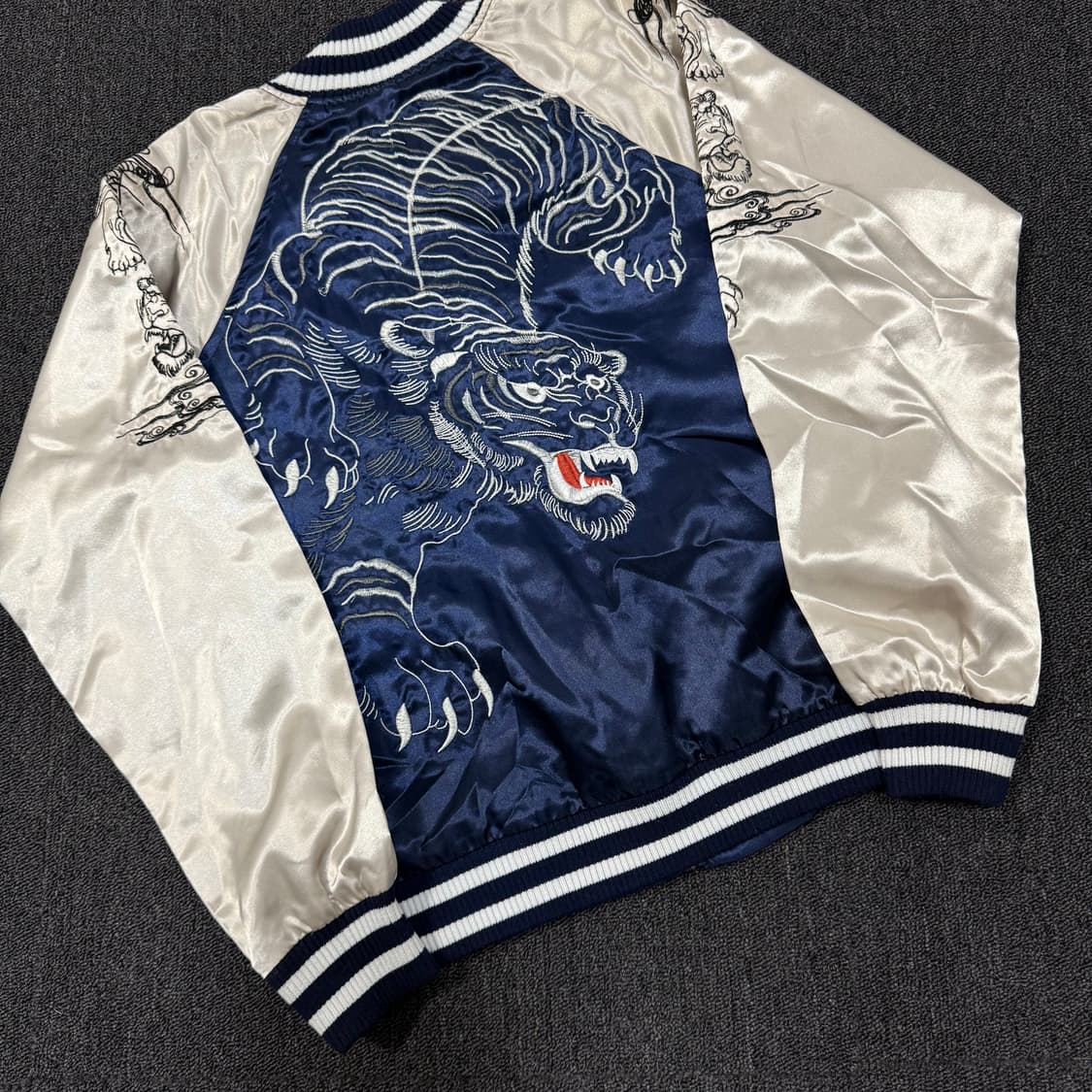 일본 오리엔탈 자수 블루 실버 스카쟌 상품이미지3