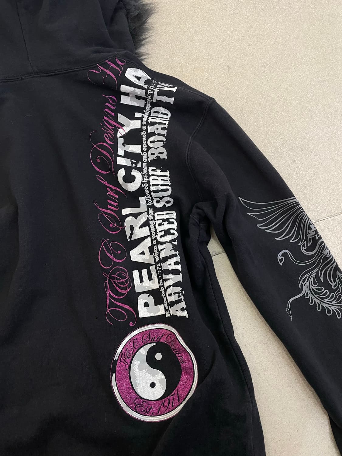 Y2k 레터링 퍼 후드집업 상품이미지7