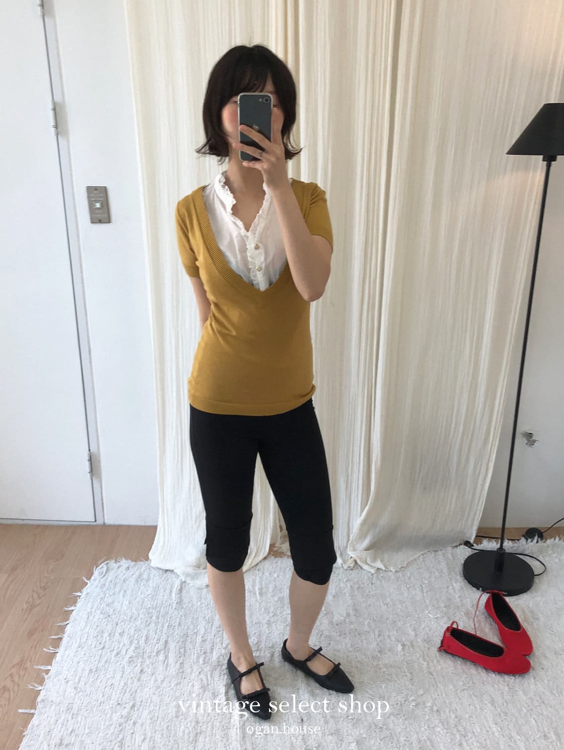 vintage mustard deep v 2-way top 상품이미지6