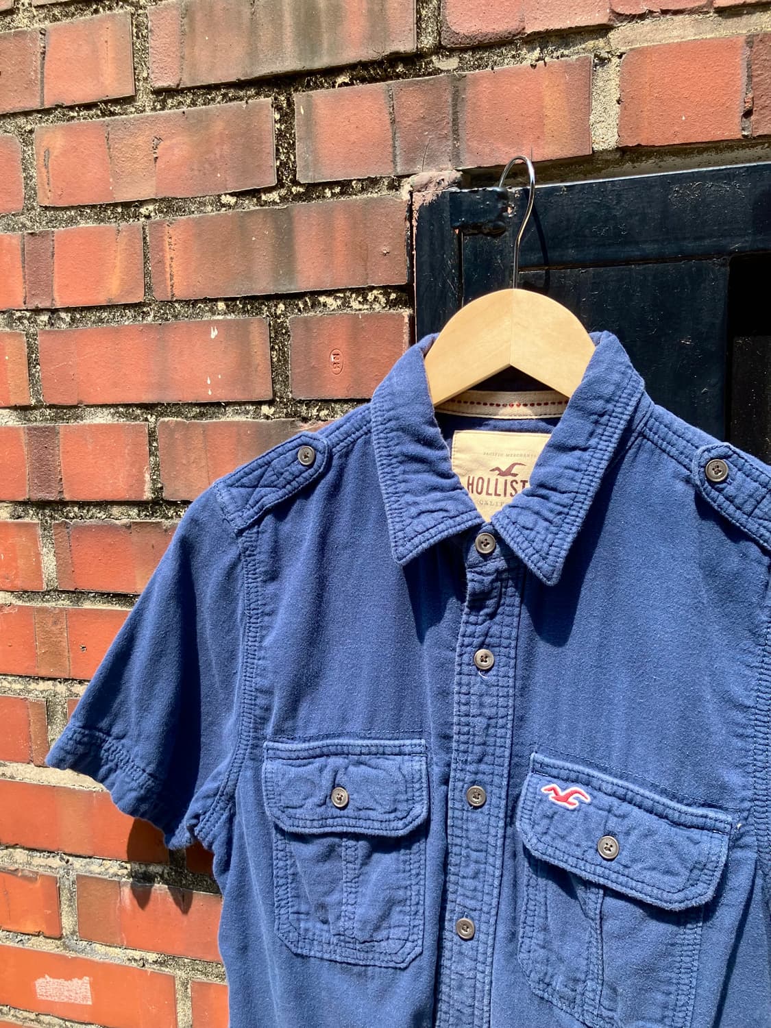 Hollister 블루 포켓 반팔 셔츠 M 상품이미지3