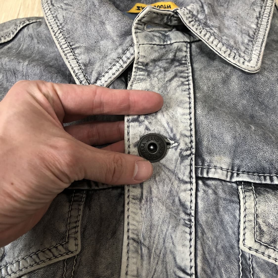 (M-L) 자라 ZARA 양가죽 페이디드 다잉 워싱 트러커 자켓 상품이미지4