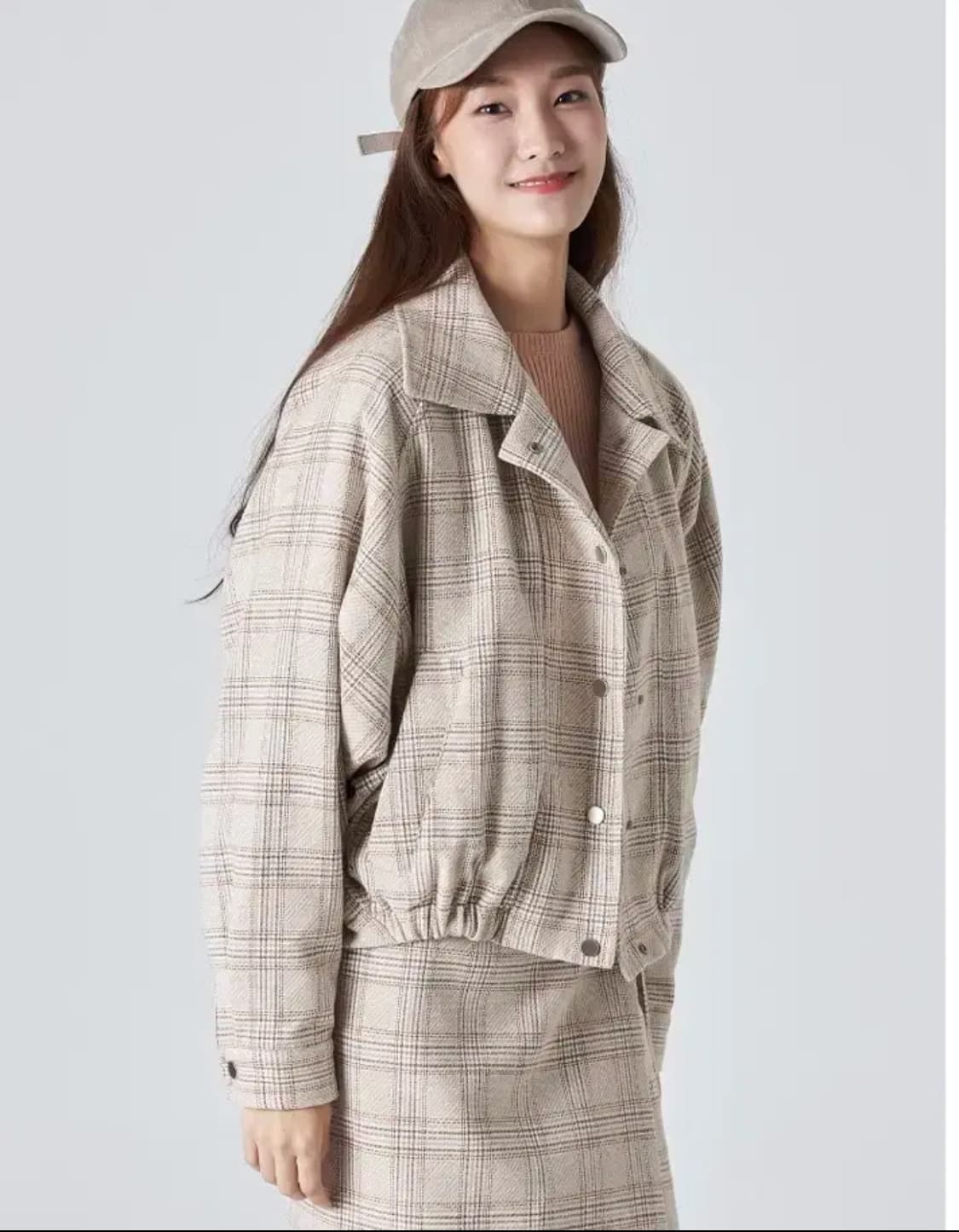 에잇세컨즈 자켓 점퍼 블루종 아이보리 체크 아우터 코트 퍼 집업 상품이미지1