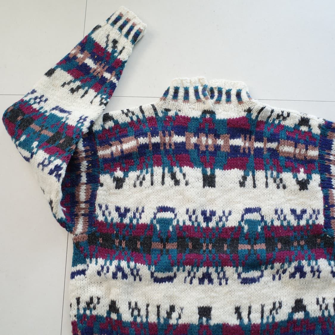 90s 울리치 에스닉 나바호 아즈텍 패턴 헤비 울 니트 (XL)  상품이미지7