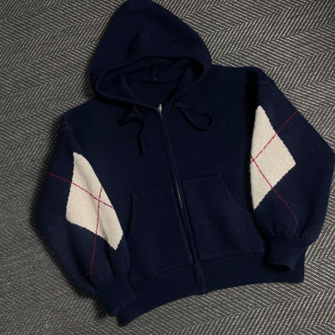 빈티지 오버핏 아가일 니트 후드집업y 4829 상품이미지1