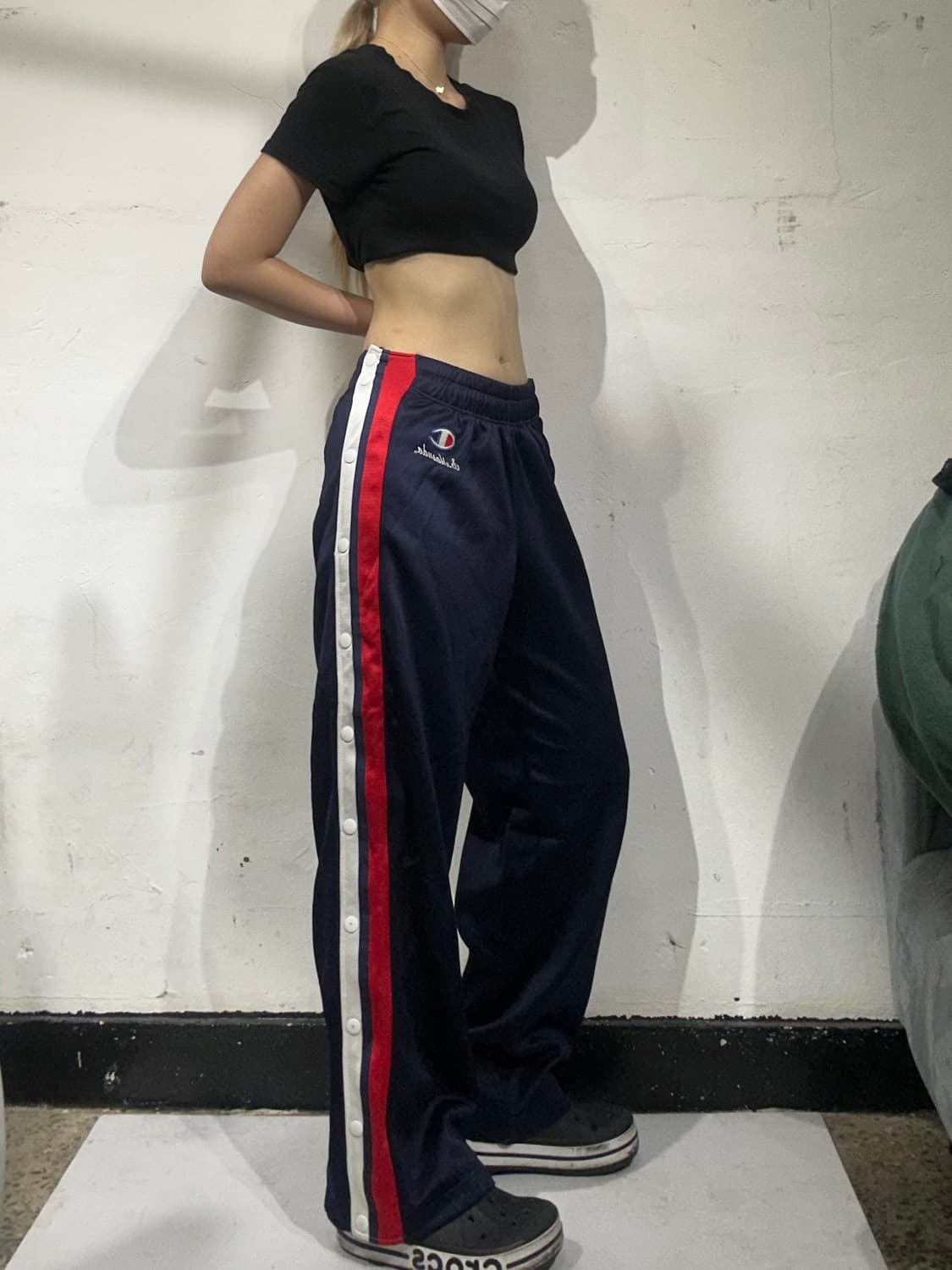 챔피온 네이비 와이드 레드 화이트 사이드 라인 팬츠 S 상품이미지1