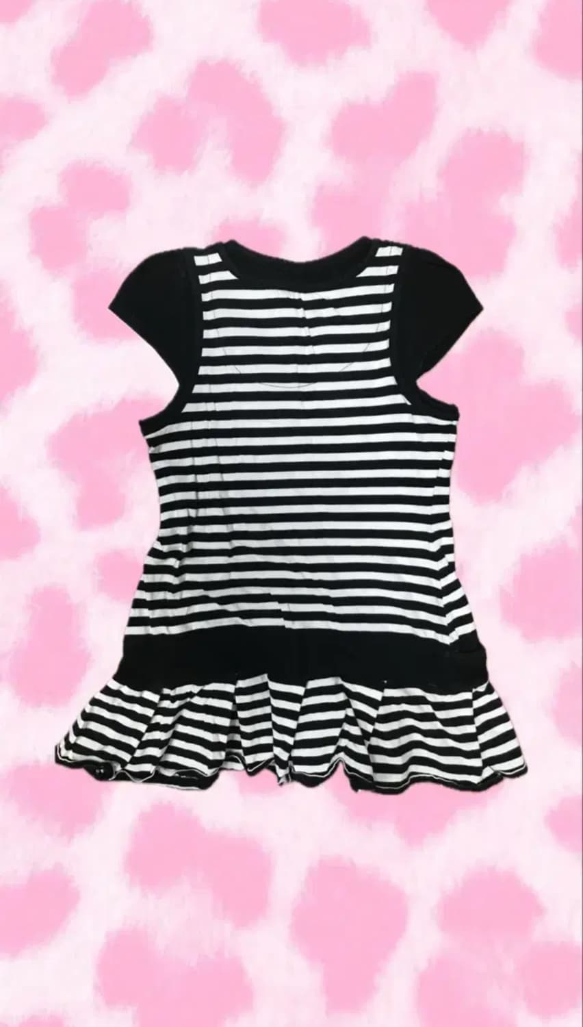 갸루 스트라이프 버튼 단추 반팔 티셔츠 원피스 일본 빈티지 상품이미지2