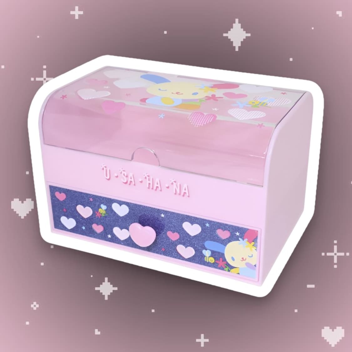 산리오 우사하나 핑크 데님 2단 보관함 수납함 상품이미지1