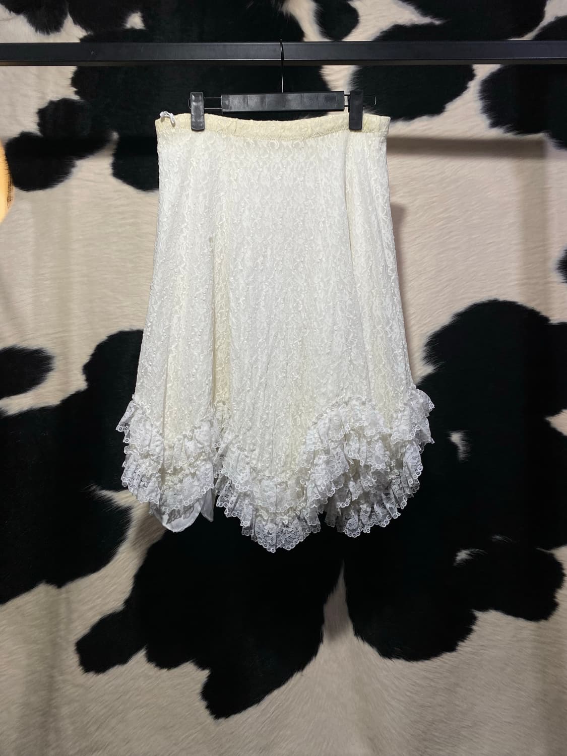Japanese vtg 레이스 트리밍 언발 미디스커트 상품이미지3