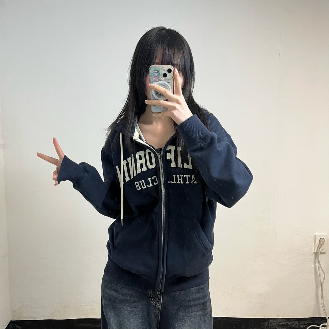 Who A U navy two-way hoodie zip-up 상품이미지2
