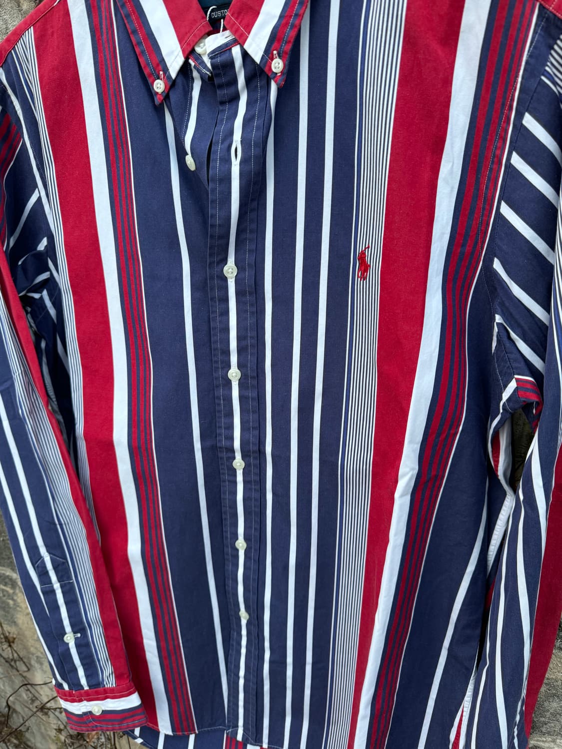 폴로 랄프로렌 빈티지 네이비 레드 스트라이프 포인트 셔츠 m 상품이미지3
