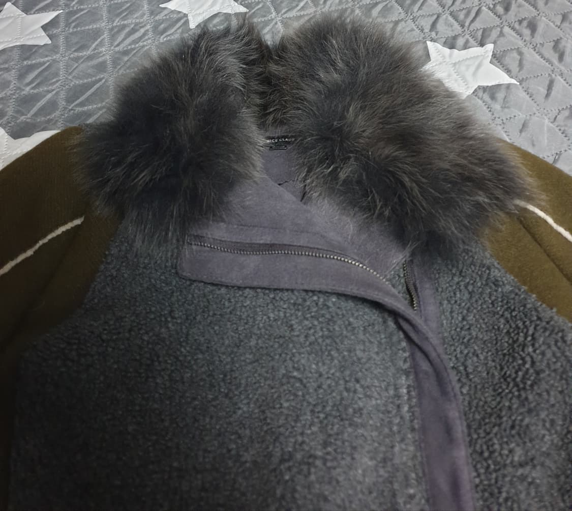 NICE CLAUP 폭스퍼 울혼방 스웨이드 사선지퍼 미디코트 (55) 상품이미지2