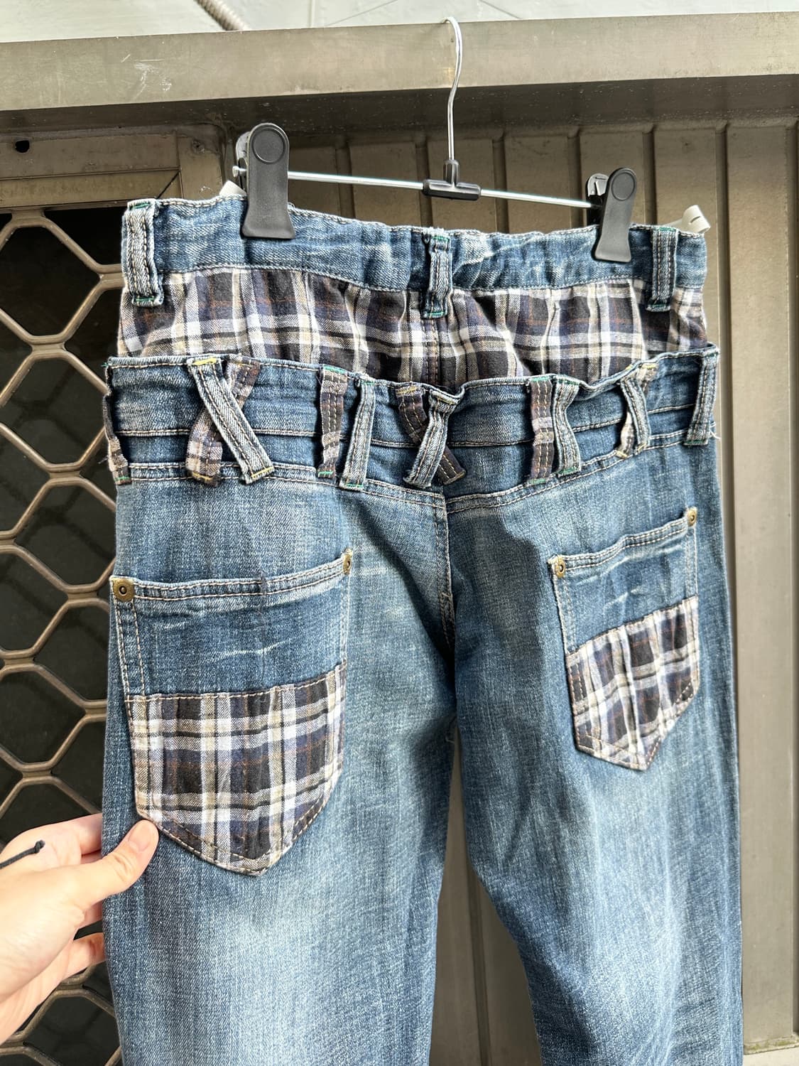 NONE vintage check fake layered denim pa 상품이미지9