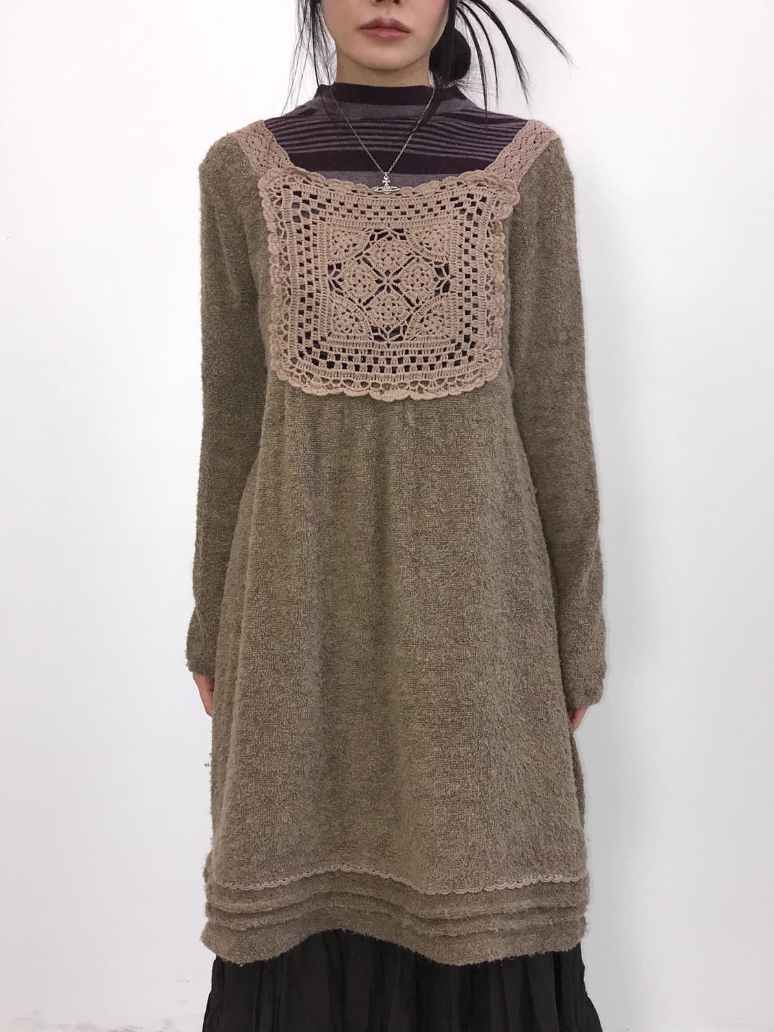 Jpn Beige MoriGirl Crochet Lace Onepiece 상품이미지2