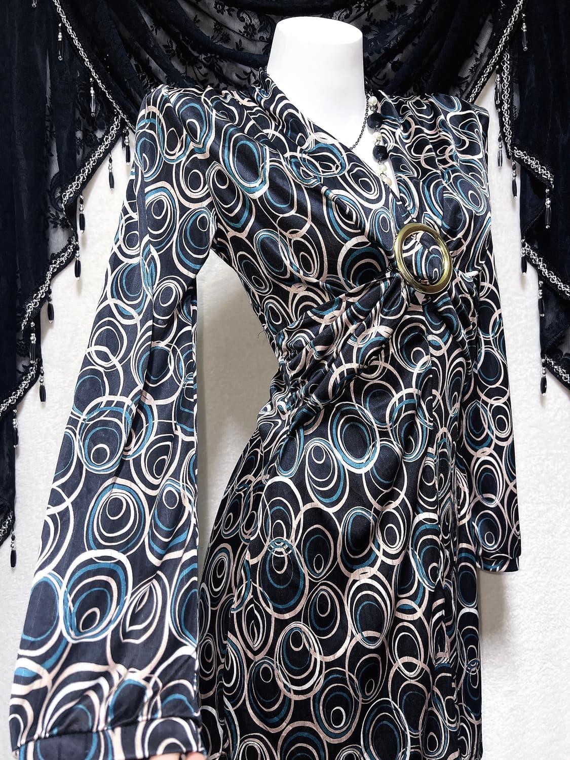 오네갸루 섹시 히메 기하학패턴 새틴 오링 미니원피스 헤이세이 시부야 펑크 상품이미지2