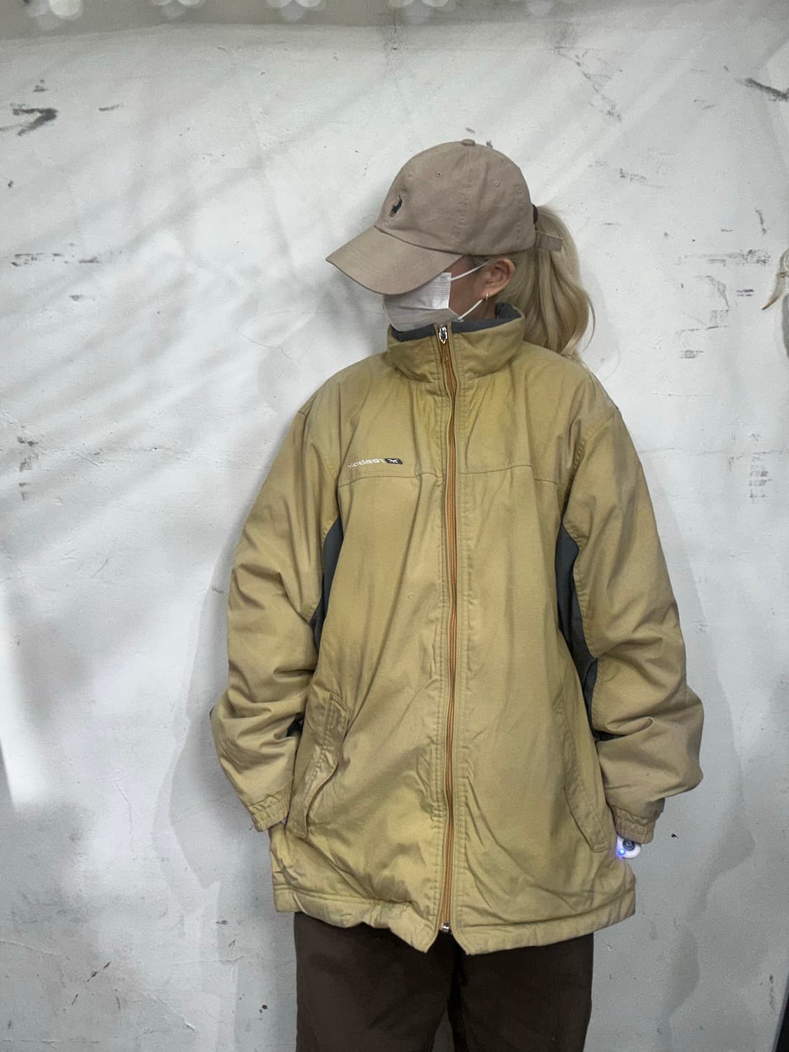 리복 일본판 베이지 퀼팅 오버핏 패딩 바람막이 트랙 자켓 M 상품이미지2