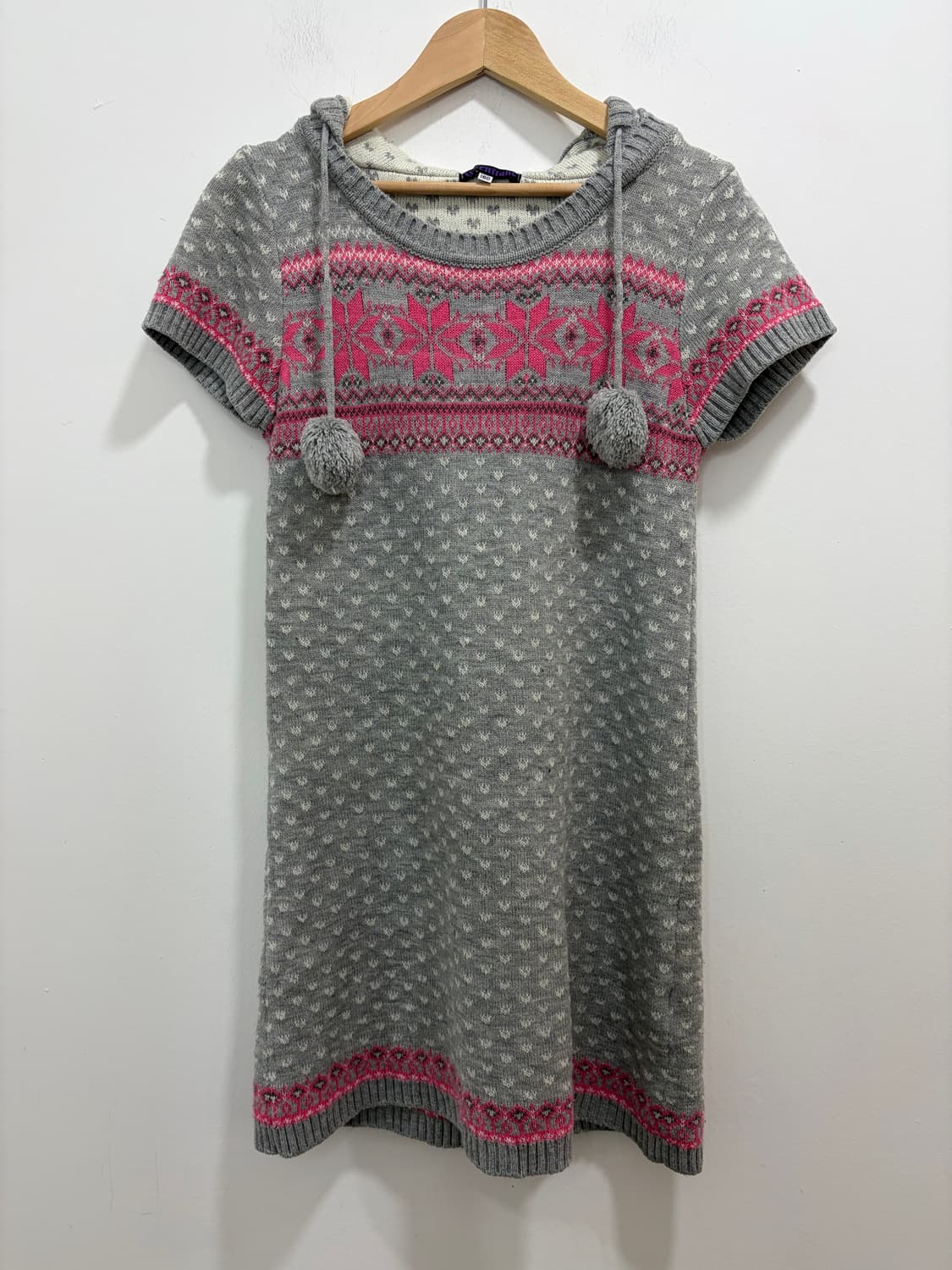 핑크 그레이 폼폼이 노르딕 반팔 원피스 상품이미지5